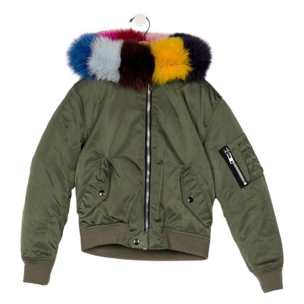 SAM. Down Bomber Jacket with Rainbow Fur Trim